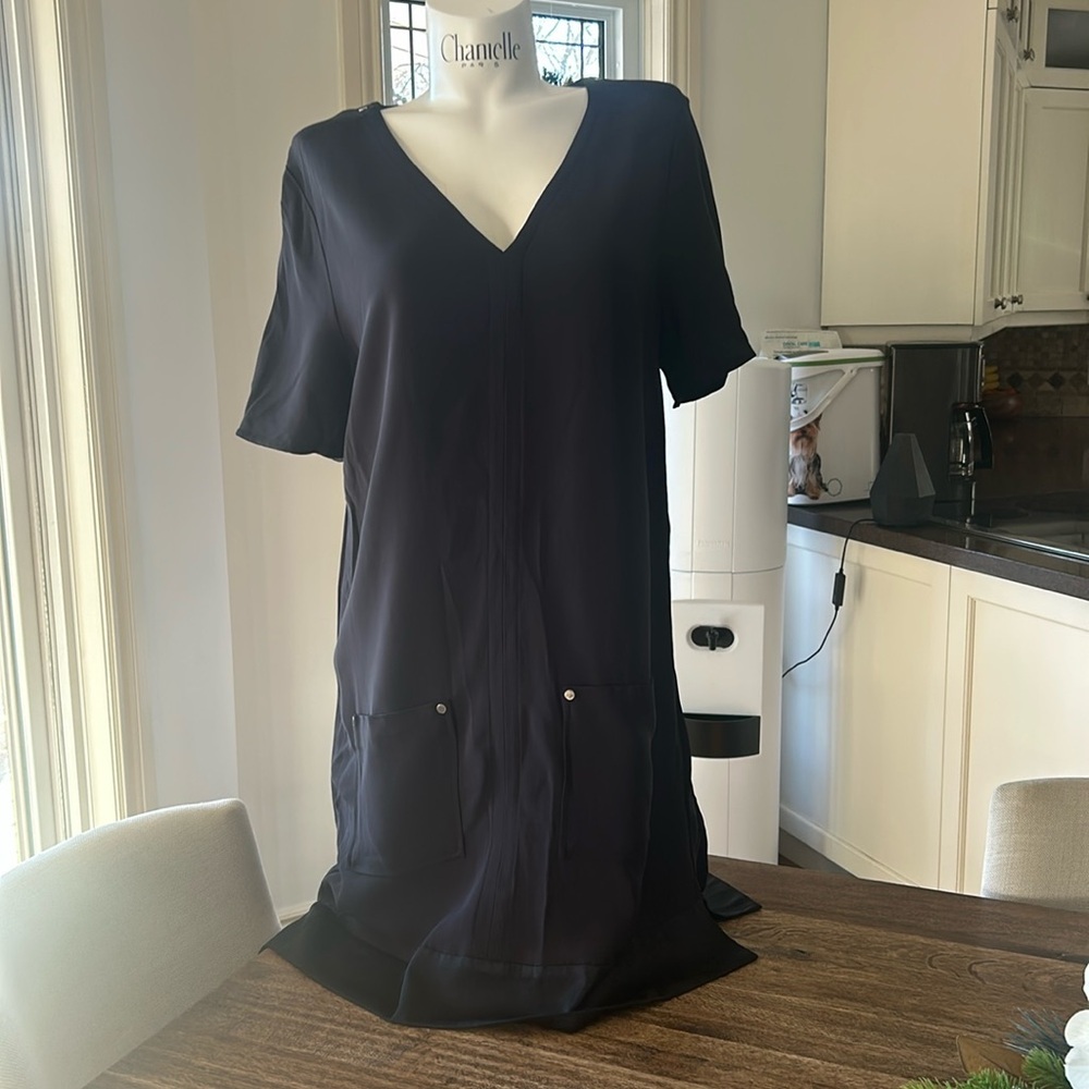 🎀 BY MALENE BIRGER V neck black short sleeve shift dress USA  10